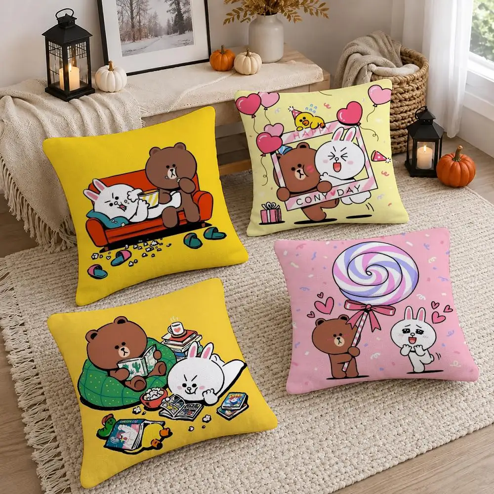 Cute Show LINE TOWN Cushion Cover Short Plush Pillow Cover, Washable Wrinkle-Resistant for Sofa Bedroom Decor Gift
