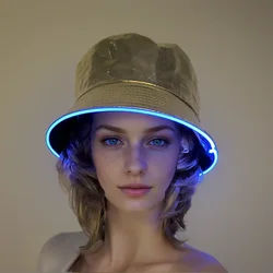 New Golden Silver Glowing Light Up Bucket Hat LED Luminous Fisherman Cap Women Men Hip Hop Neon Panama Hats Performence Costume