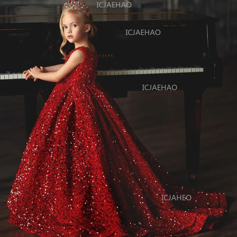 2026 Children Girls Formal Kids Princess Gown Kids Flower Girl Wedding Little Host Piano Performance New Year Host Evening Dress