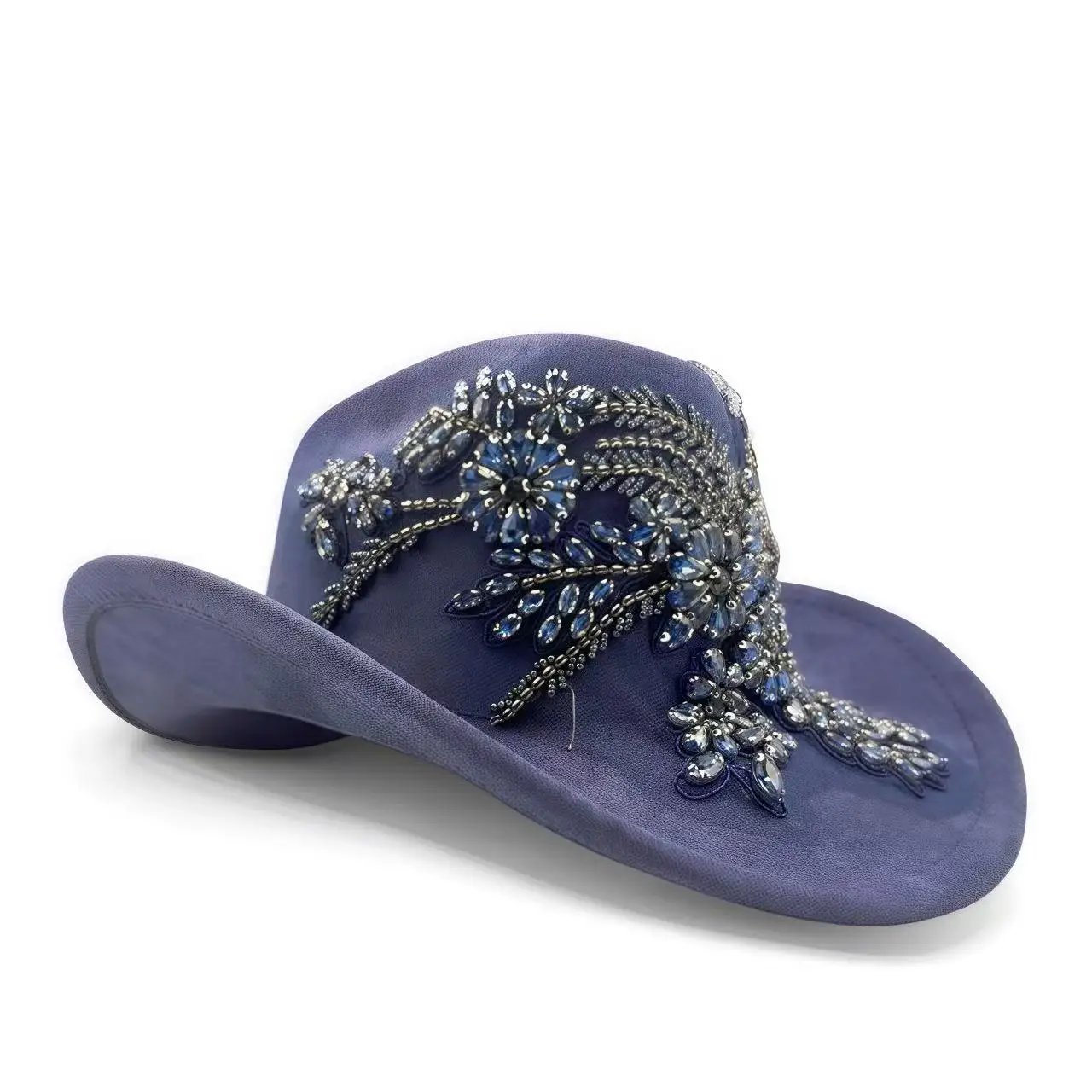 HongLuan Ciemnoniebieski Kapelusz na Halloween dla Dorosłych, Kapelusze Kowbojskie z Cyrkoniami dla Kobiet, Akcesoria do Cosplay Kowbojki, Kapelusz Kowbojski
