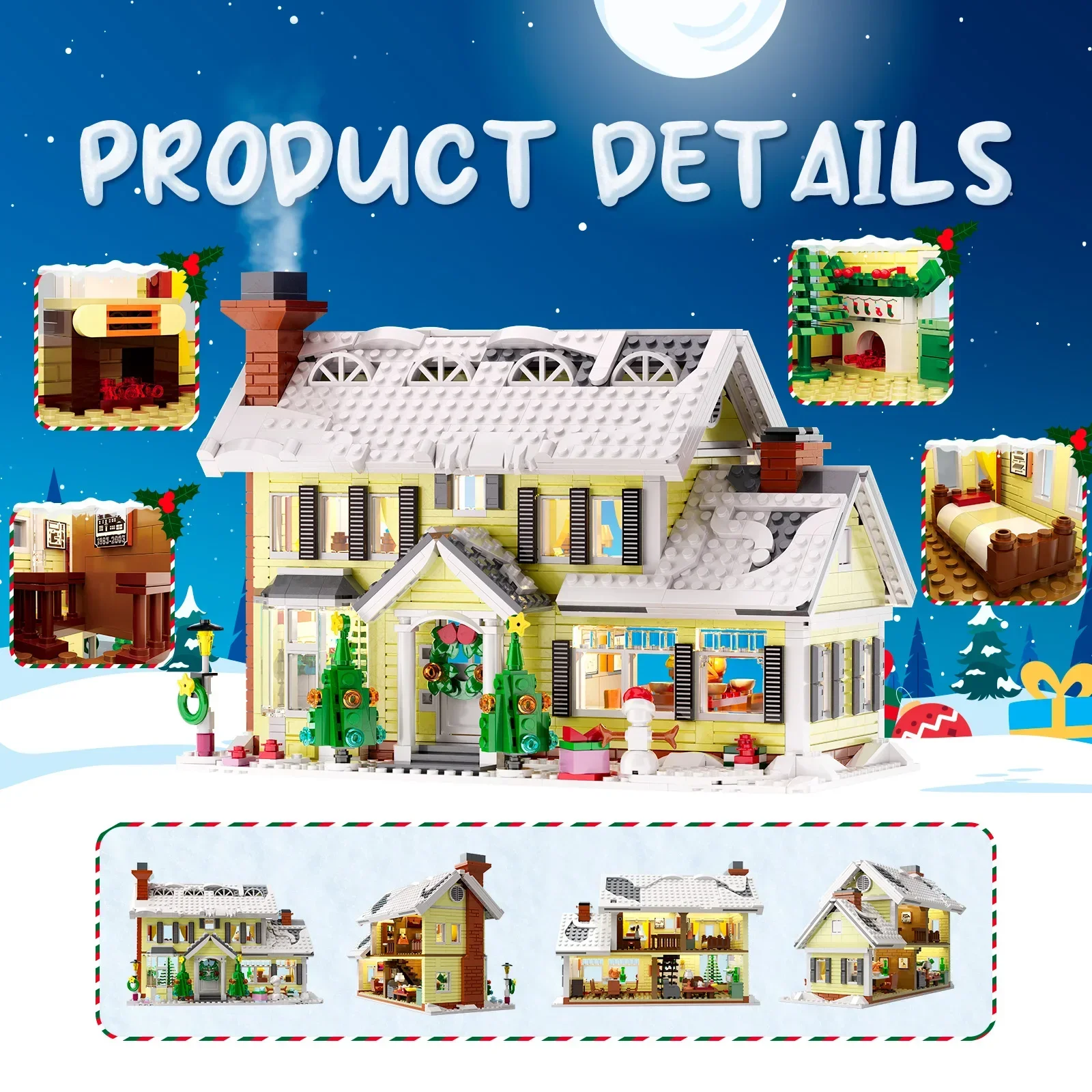 1156 PCS Christmas Snow Village Winter Snow House Building Blocks Set Idea Street View Model Toys Boys and Girls Xmas Gifts