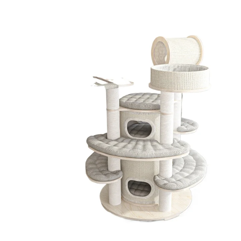 

Каркас для восхождения c в гнезд ca t Tree, интегрированный супер большой многослойный теплый кошачий замок из цельного дерева, семейный мульти-кошек