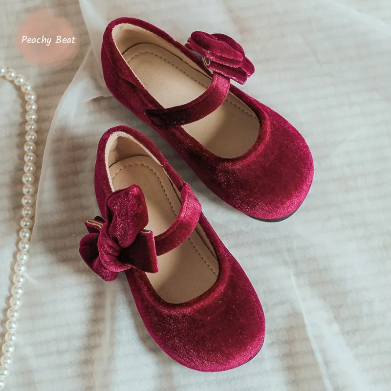 Fashion Baby Girl Princess Velvet Bow Shoes Elegant Child Flat Shoes Soft Bottom Spring Autumn Winter Party Birthday baby Shoes