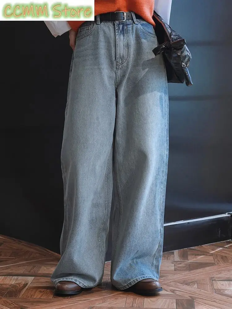 

High Waist Blue Denim Pocket Long Casual Wide Leg Jeans New Loose Women Trousers Fashion Tide Spring Autumn