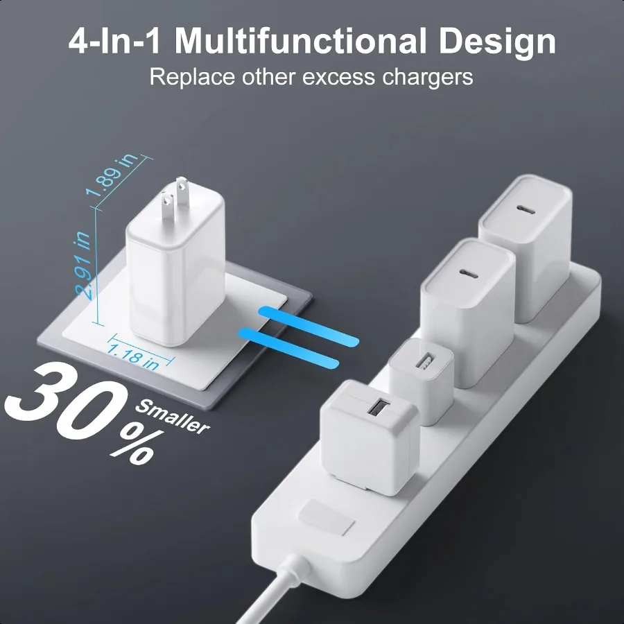 USB C Charger Block 3Pack 40W Wall Plug Fast Charging Block 4Port PD + QC Power Adapter Type C Charging Blocks Cube Compatible