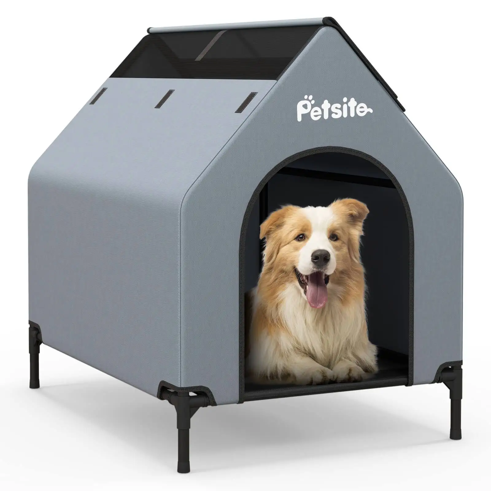 

36" 2-in-1 Convertible Elevated Dog House for Small Breeds up to 66 lbs - Sturdy Metal Frame, Removable Weatherproof Canopy