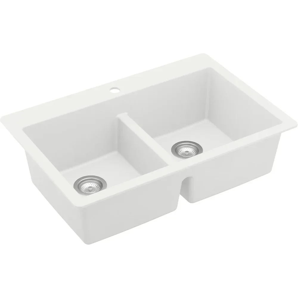 " QT-810 33"" 화이트 색상의 상단 마운트 이중 등분 볼 석영 주방 싱크대"