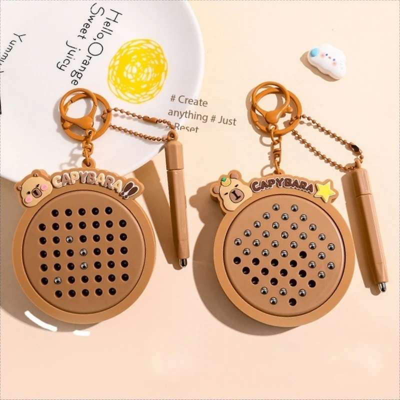 Cartoon Kapibala Magnetic Steel Ball Drawing Board Keychain Cute Star Capybara Accessories Magnet Pen Bags for Woman Keys Chain