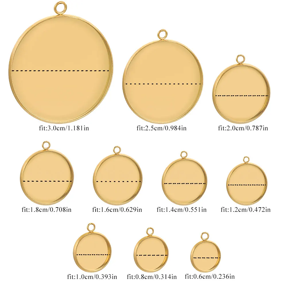 10 Pcs Golden Stainless Steel Round Blank Base Charms Tray 6-30mm Cabochon Cameo Base Setting Jewelry Making Supplies DIY Crafts