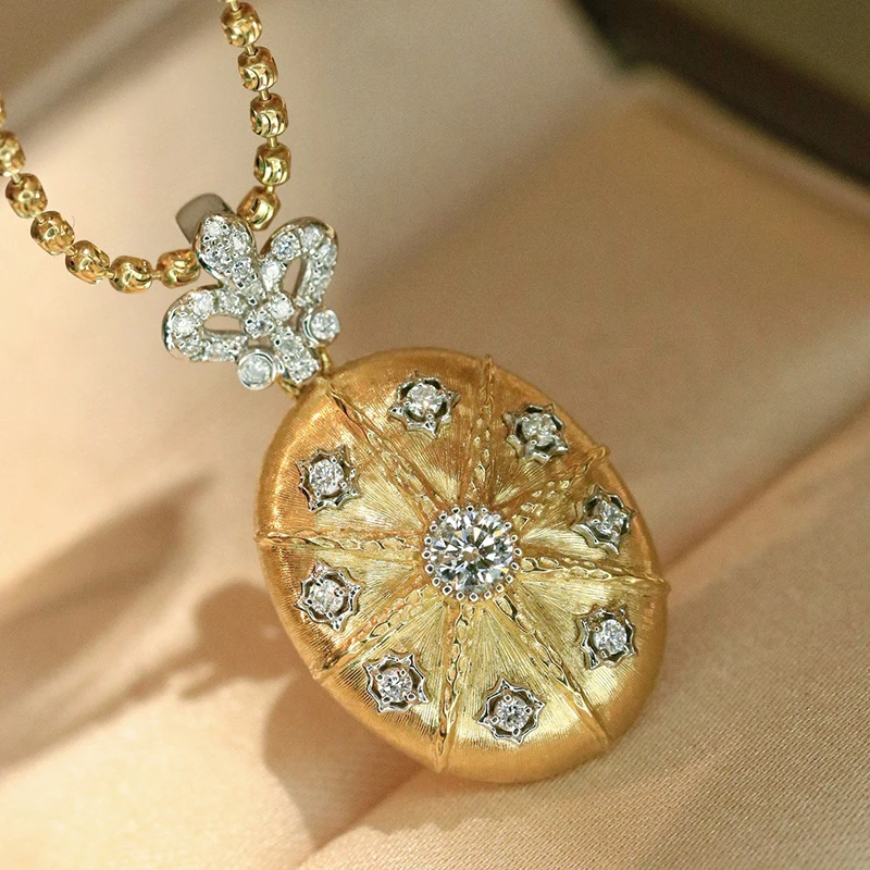 Aazuo Vintage Style 18K Yellow Solid Gold Real Natrual Diamonds Oval Shape Only Pendent Without Chain For Women Senior Banquet