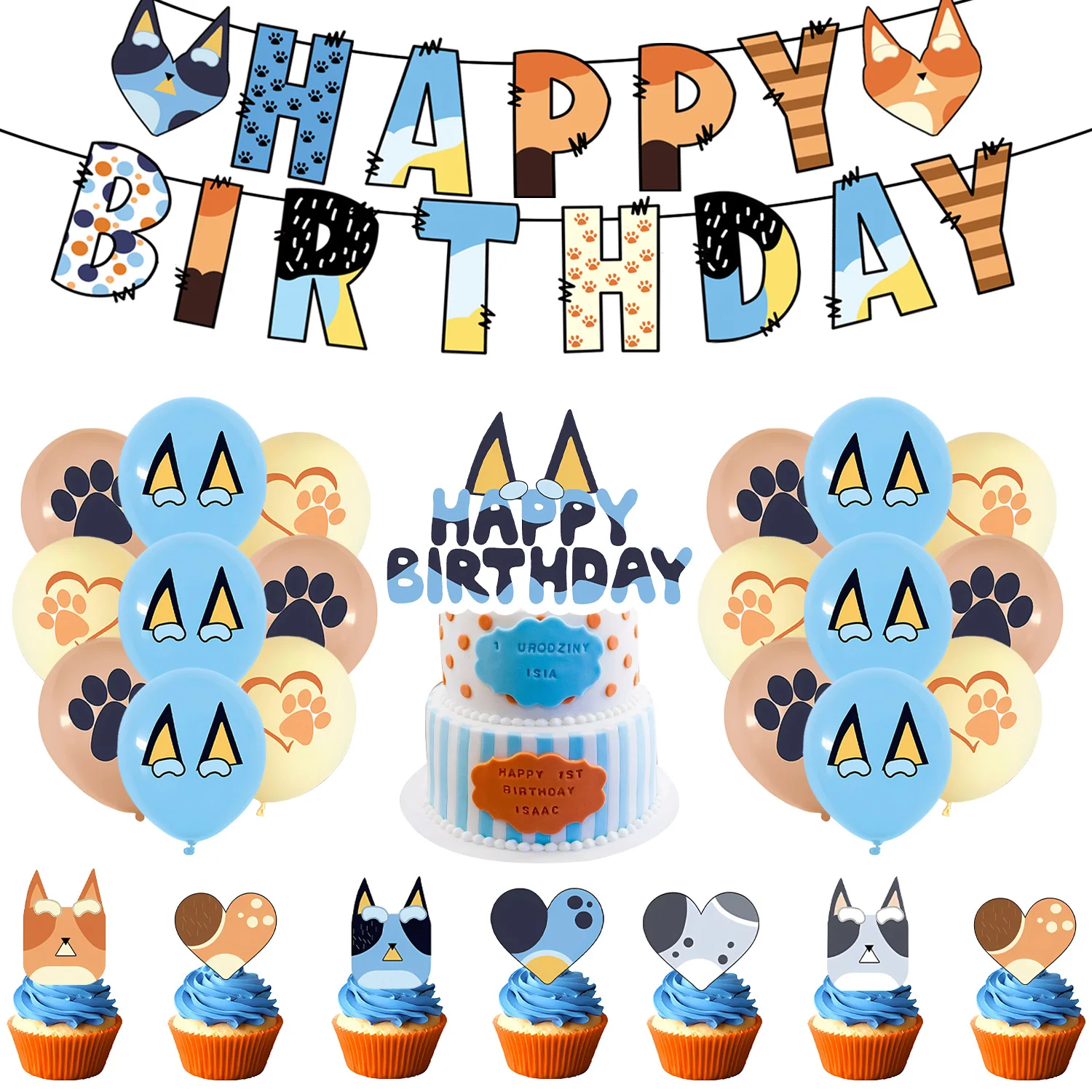 Bluey Birthday Party Decoration Tableware Tablecloth  Banner Bluey And Bingo Balloons Party Supplies Favors For Kids Birthday