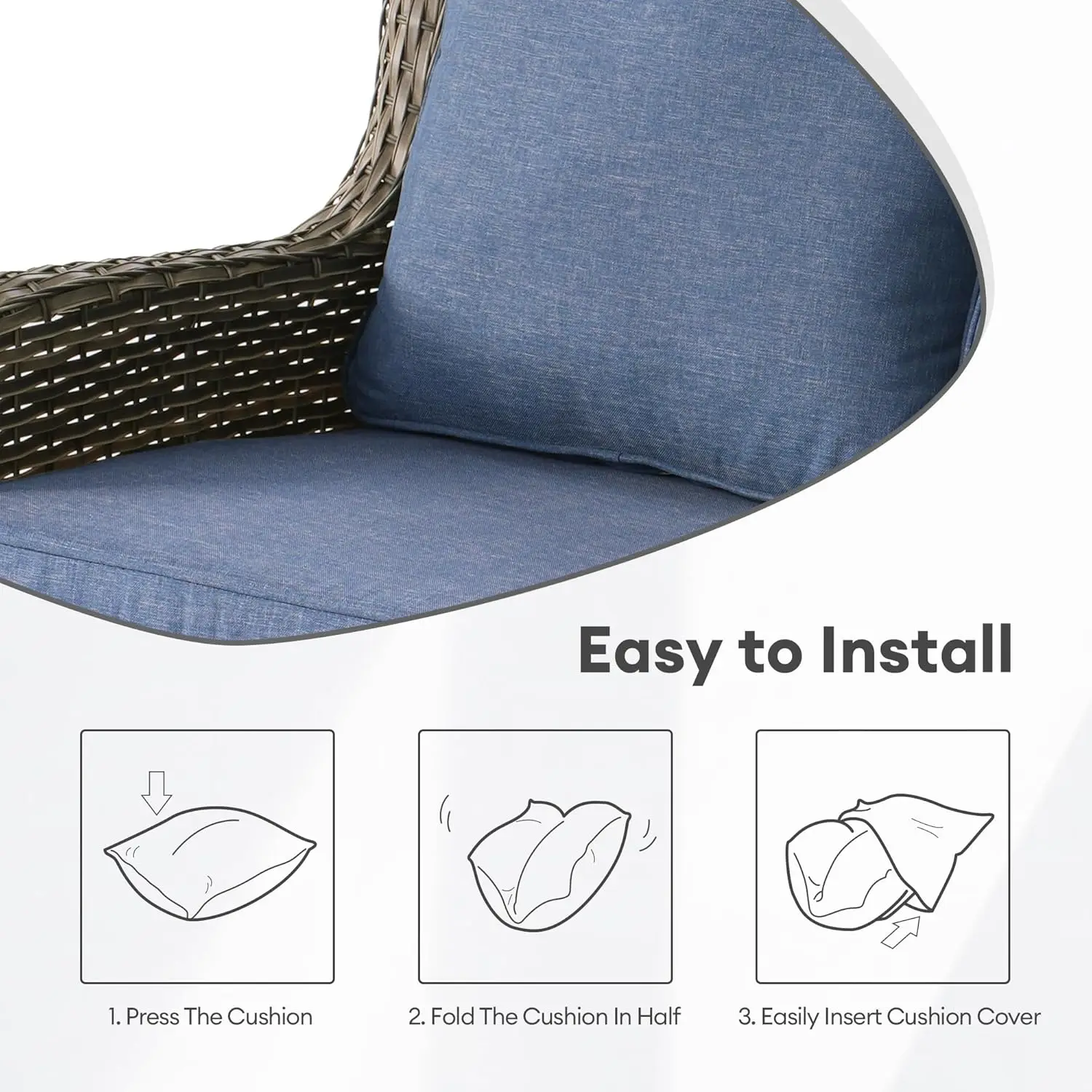 Outdoor Patio Furniture Cushion Covers, Denim Blue, Waterproof with Zipper view 5