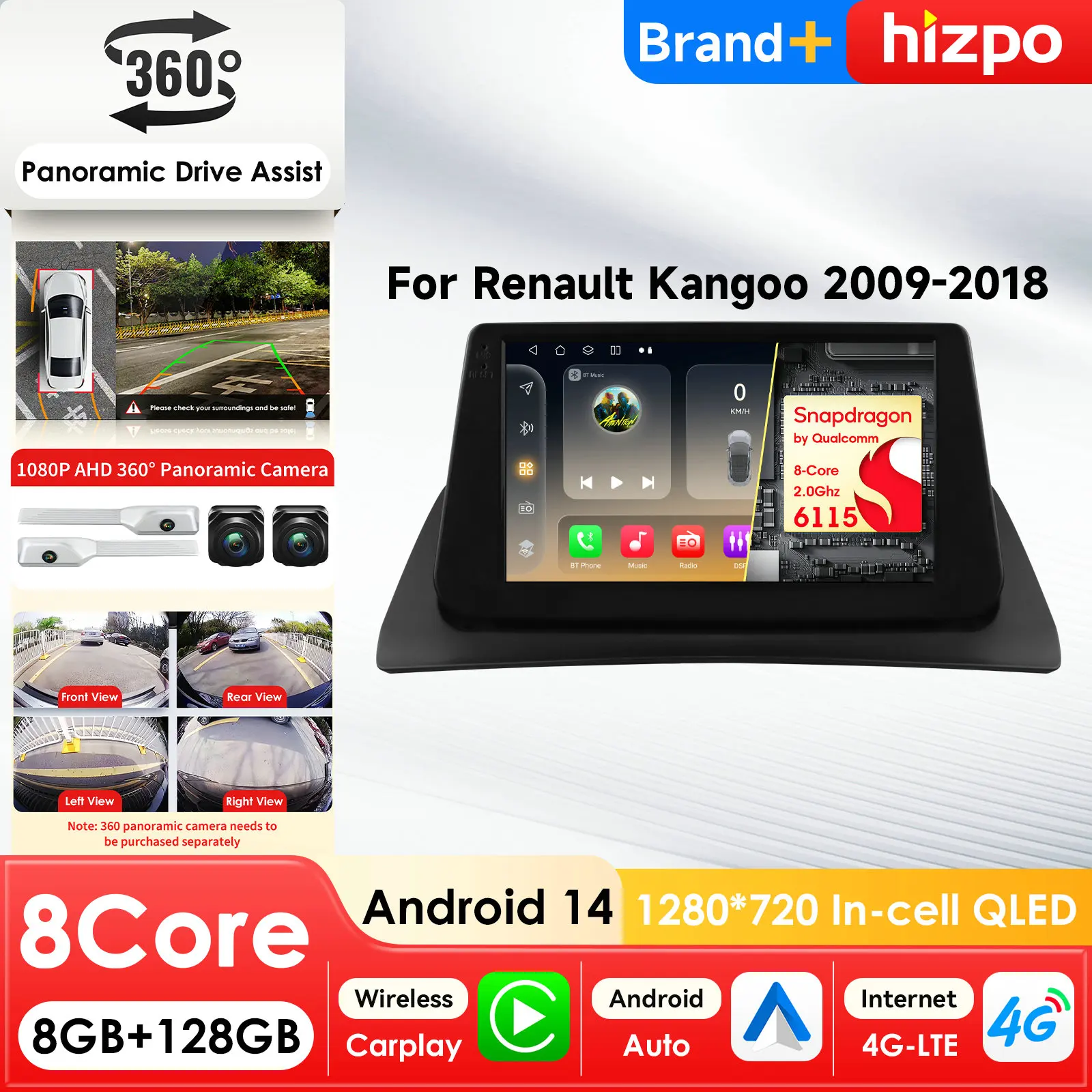

Автомобильный мультимедийный плеер Hizpo на Android с процессором Snapdragon для Renault Kangoo 2009-2018, GPS, Carplay, автомагнитола, 4G, интеллектуальный экран с ИИ