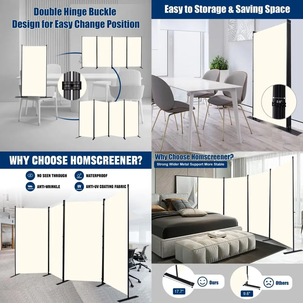 Divisor de sala de tecido de 4 painéis, 6 pés de altura, 136 de largura, portátil e dobrável para privacidade em dormitórios, estúdios, escritórios