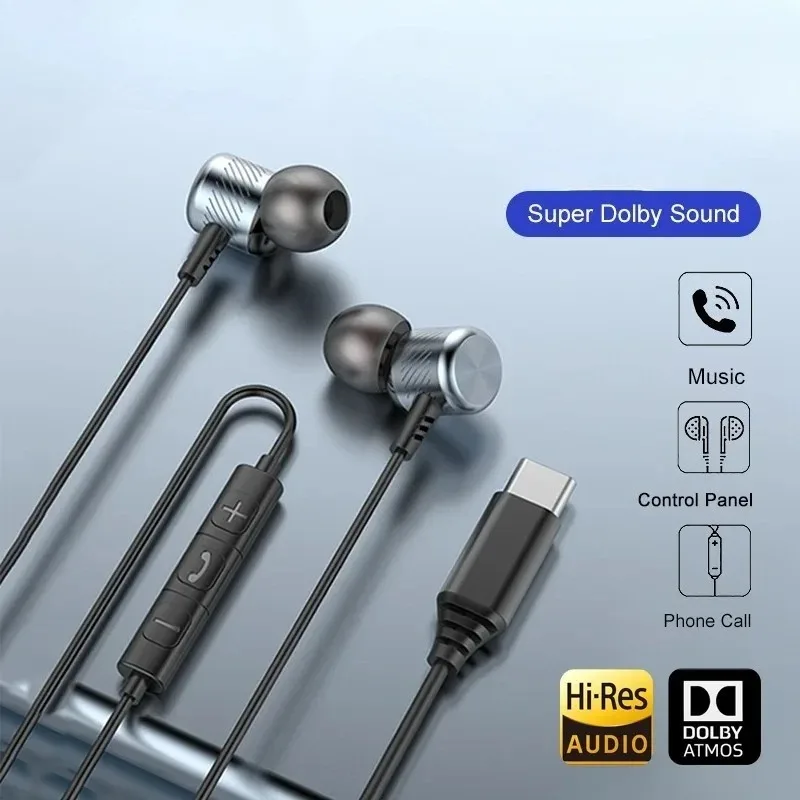 Type-C Wired In-ear Earbuds Dolby Sound In-ear With Mic Type C 3.5mm Music Wired Headphones For Music Player Earphones