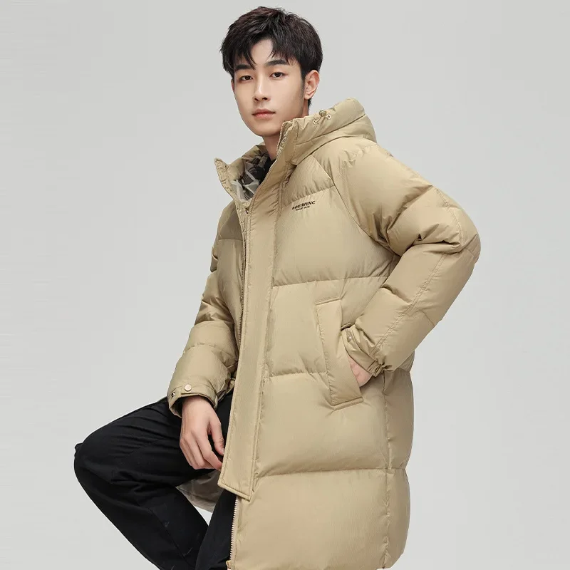 

2023 New Duck Down Men's Casual Trend Mid length Solid Color Thickened Cold and Warm Bread Clothes