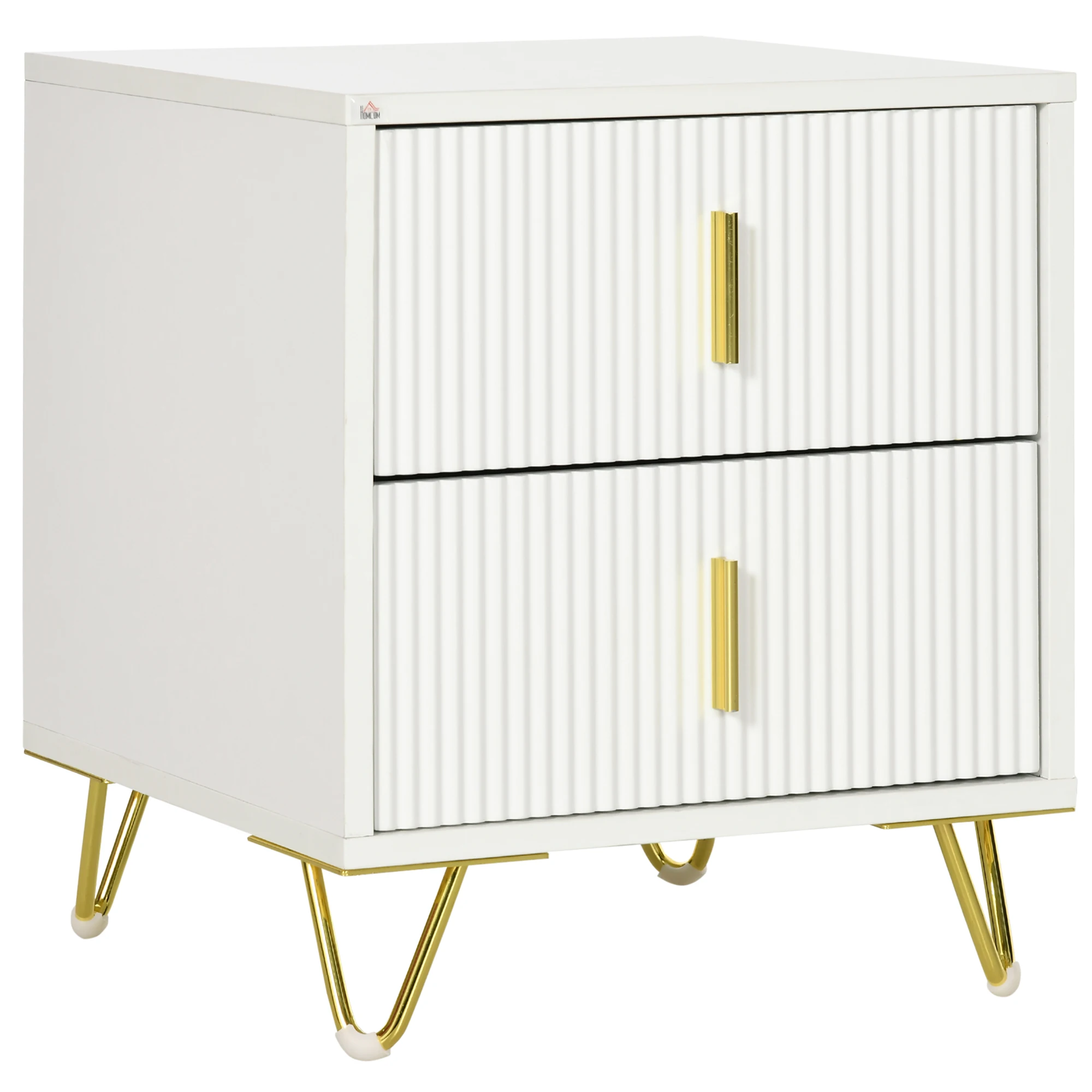 HOMCOM bedside table with 2 drawers and Metal legs 40x40x47 cm White