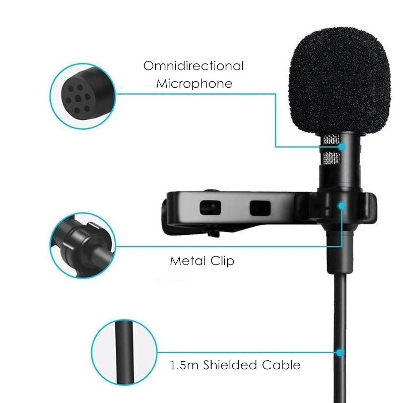 Buttonhole Lapel Lavalier Microphone Mic For iPhone Android Mobile Phone Cell Wired Mini Tie Tiny Micro Mikrofon Kit Mike Sound