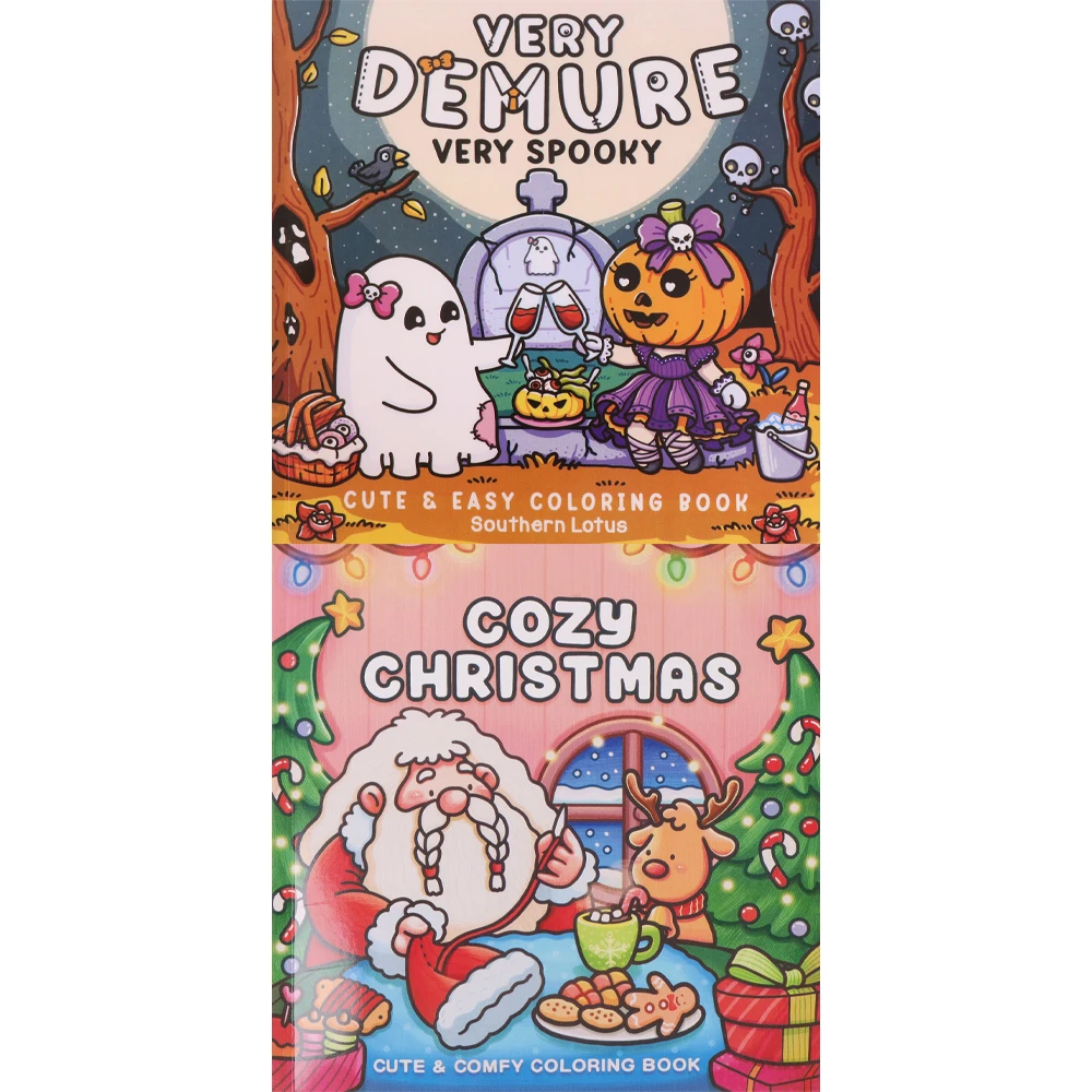 2 Pack Halloween & Christmas Coloring Books for Adults & Teens, Spooky Cute Ghost Pumpkin & Cozy Christmas Santa Reindeer Colori