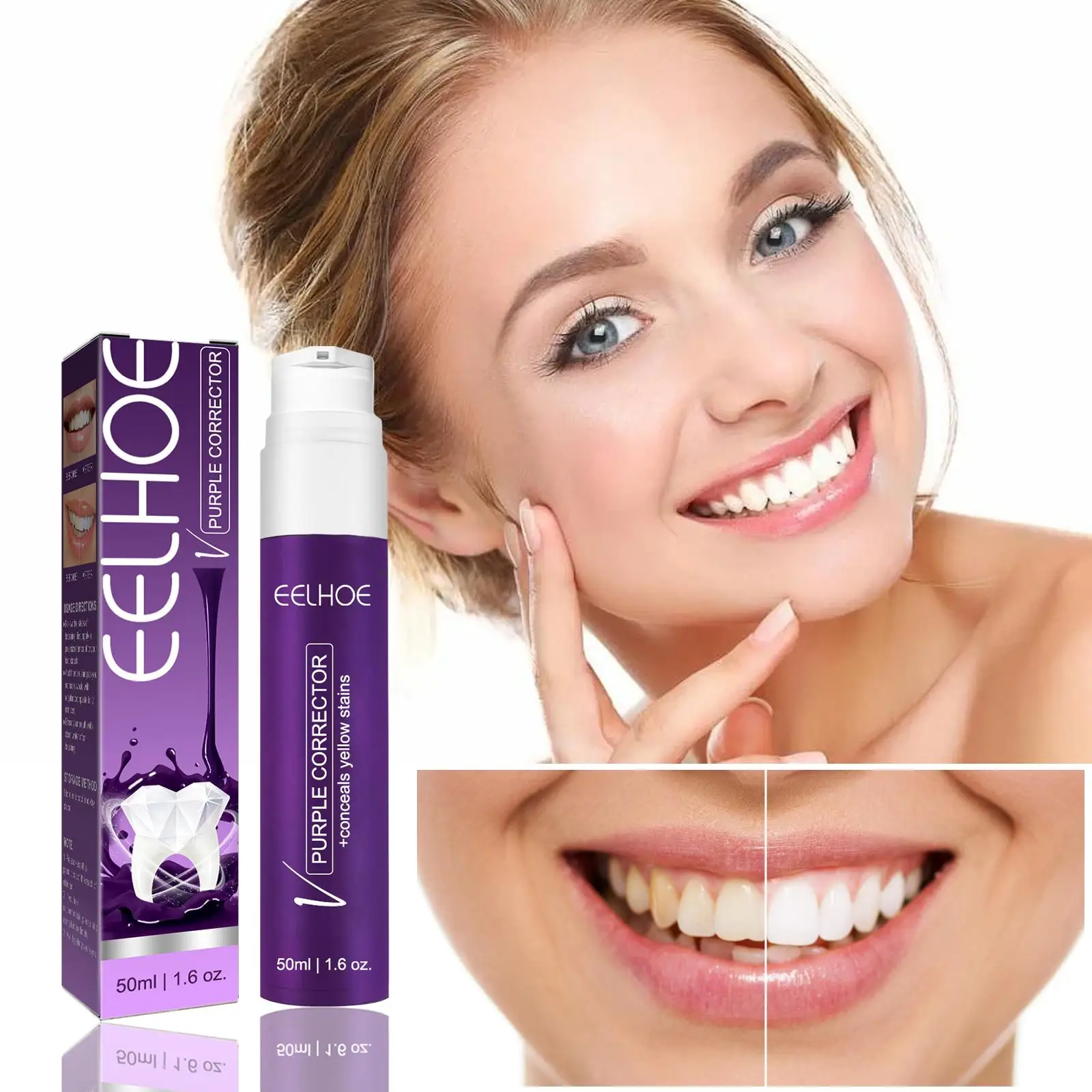 EELHOE V34 2023 New Purple Toothpaste Whitening Cleaning Toothpaste Effective Remove Yellow Stains Oral Professional Dental Care