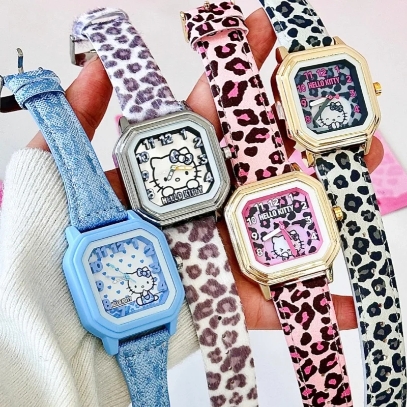 

New Authentic Hello Kitty Sweetheart Leopard Blind Box Watch Leopard Print Octagonal Wristwatch Collectible Toy Gift For Girls