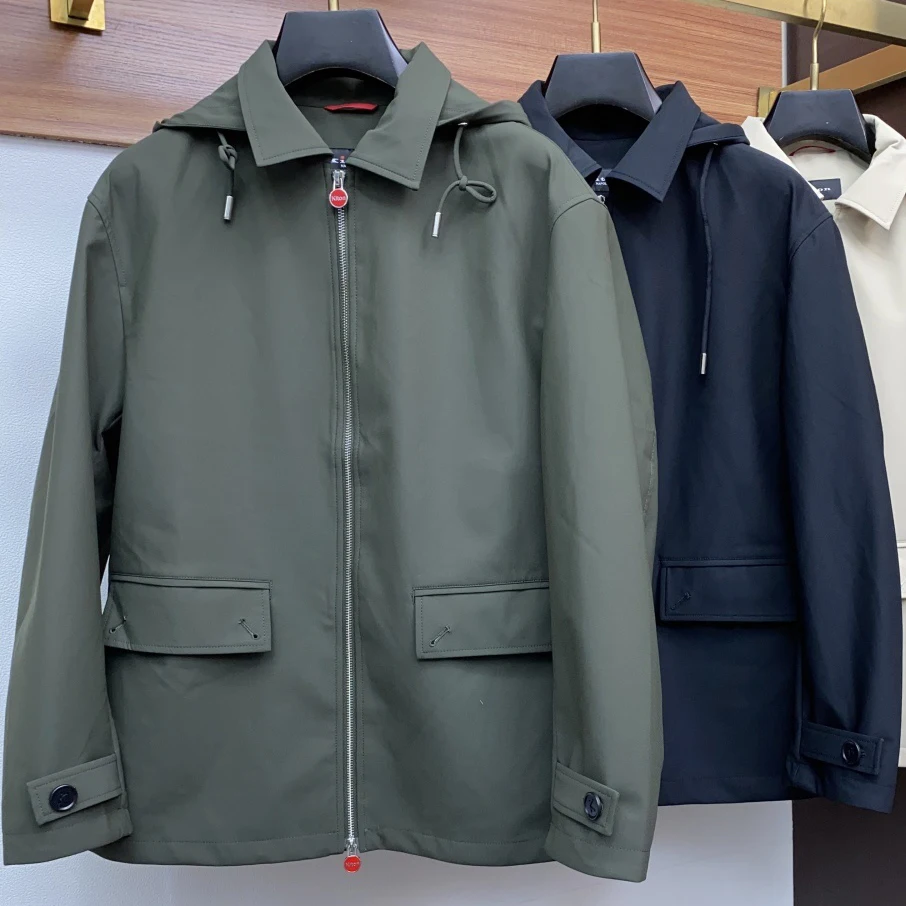 

Kiton autumn and winter new solid color simple versatile fashion hooded lapel jacket