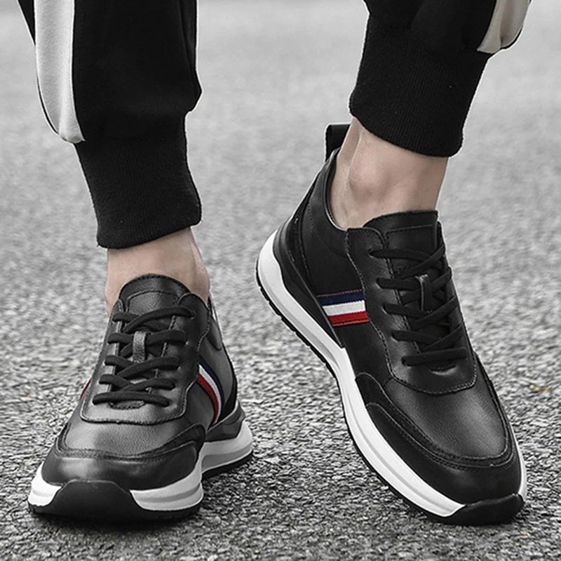 Fashion New Genuine Leather Men Height Increasing Shoes 4/6/8CM Outdoor Casual Sneakers Men Fashion Sports Shoes Men Size 37-43