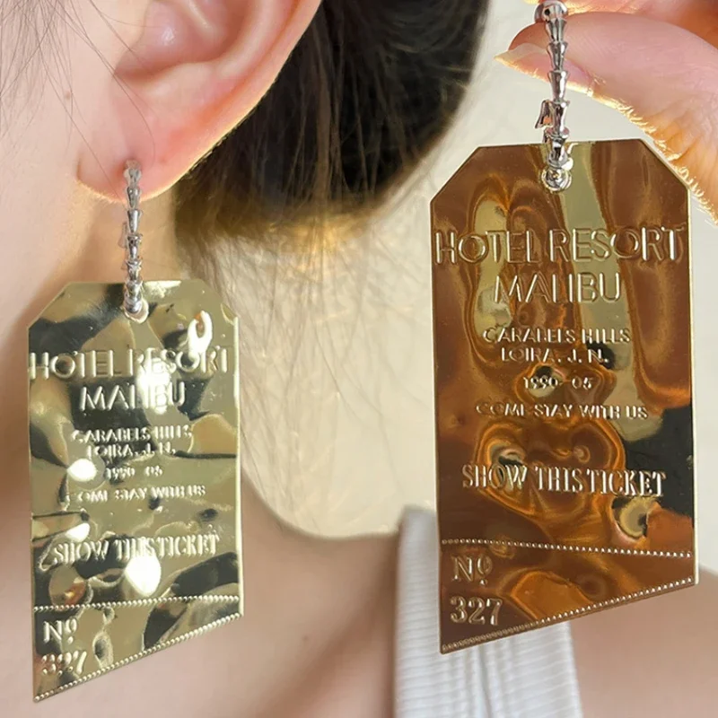 Big Metal Geometric Hang Tags Design Dangle Earrings for Women