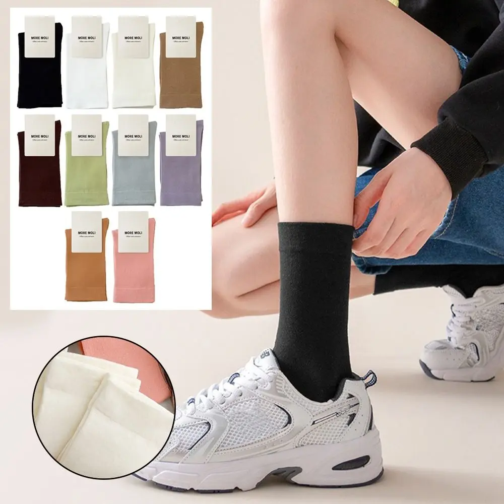 

Loose Medium Tube Cotton Socks Solid Color Breathable Medium Tube Sock Stacked Stockings Women Derss