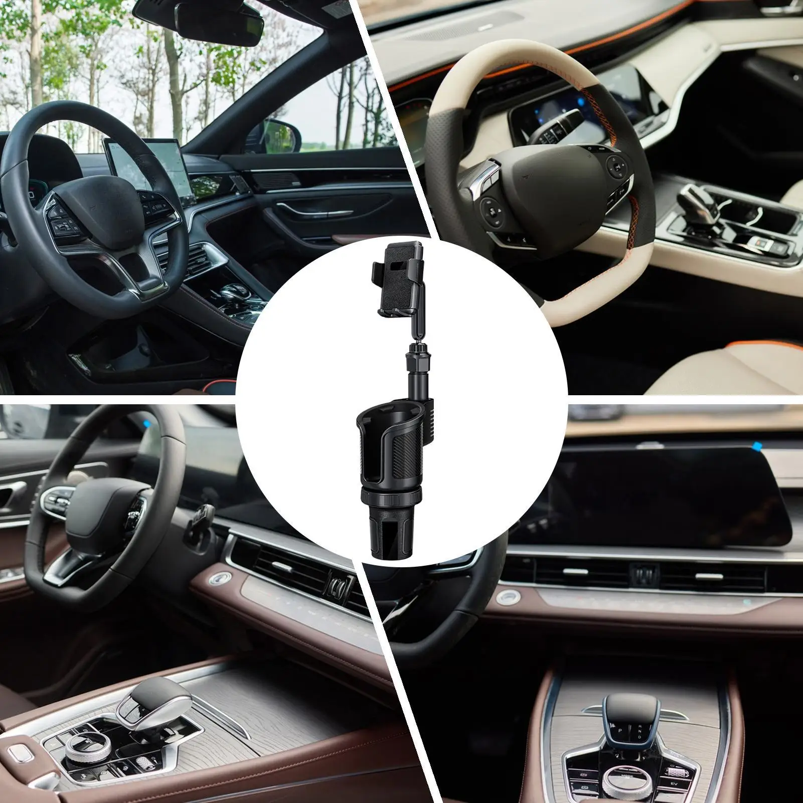Car Cup Holder Expander 2 In 1 Bottle Expander With Phone Stand 360 Degree Rotation Cup Holder For Vehicle Truck Driving Travel