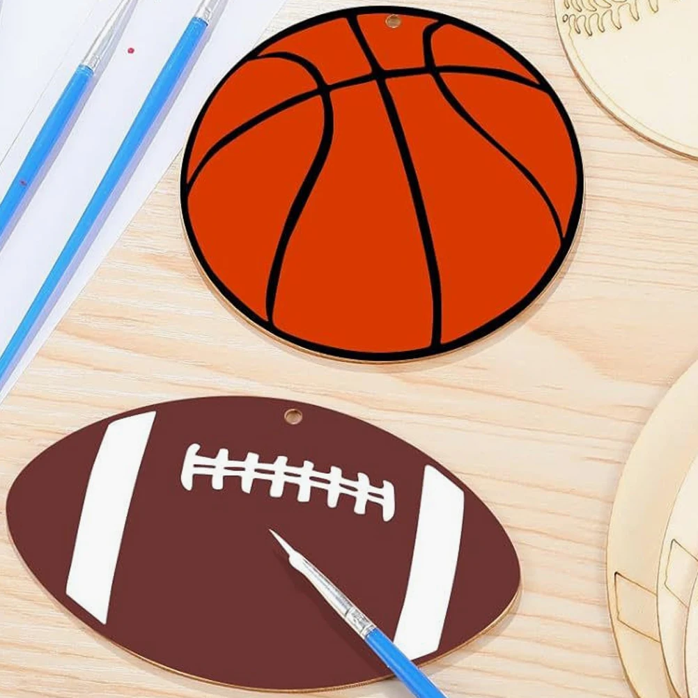 

42pcs Wooden Sports Ball Cutouts Graffiti Tags DIY Craft Decorations Unfinished Wood Chips Hand-Painted Creative for Birthday