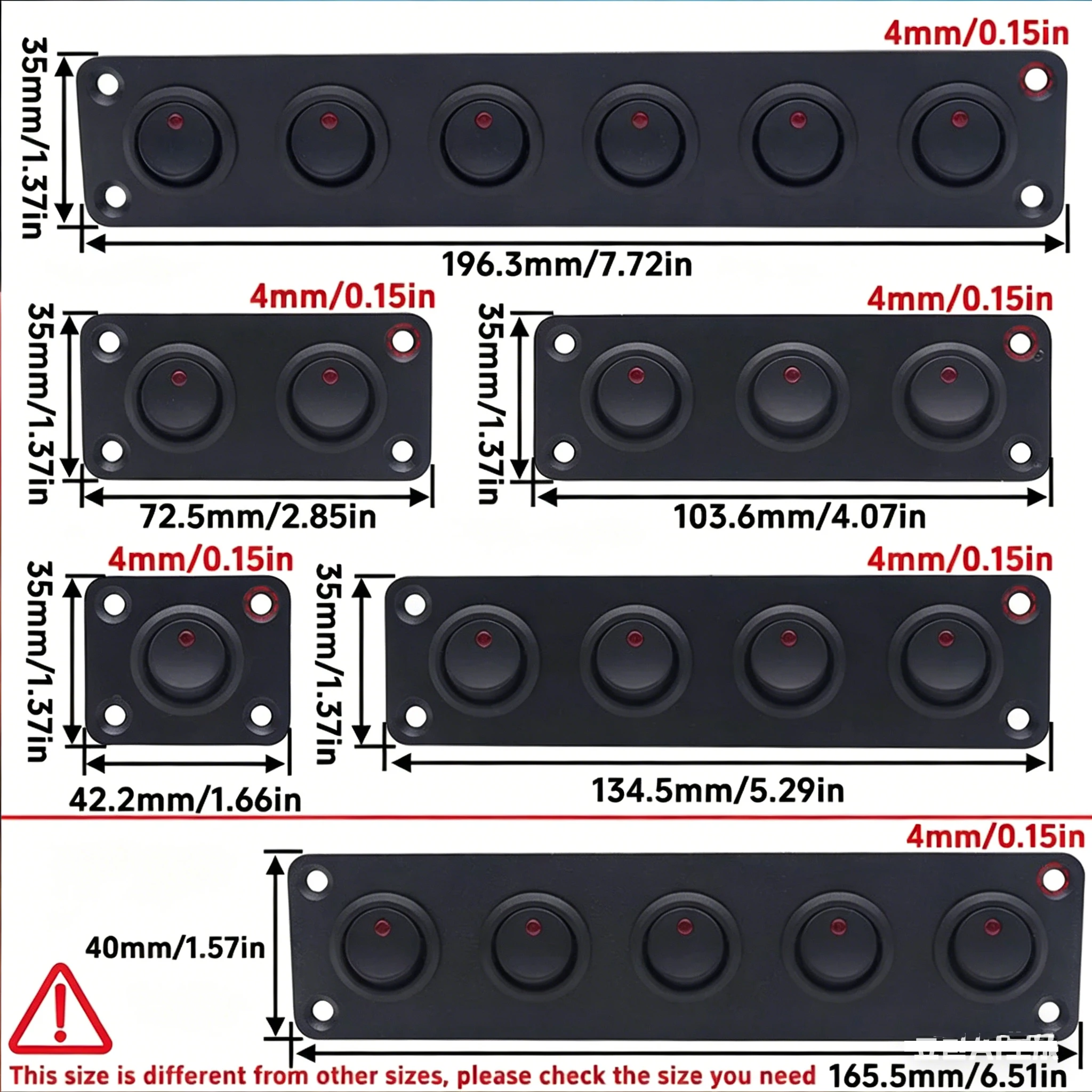 1/2/3/4/5/6 Gang Toggle Switch Panel, Marine Red Round SPST Switch Control Panel, for Car Yacht Bus Boat Camper Trailer
