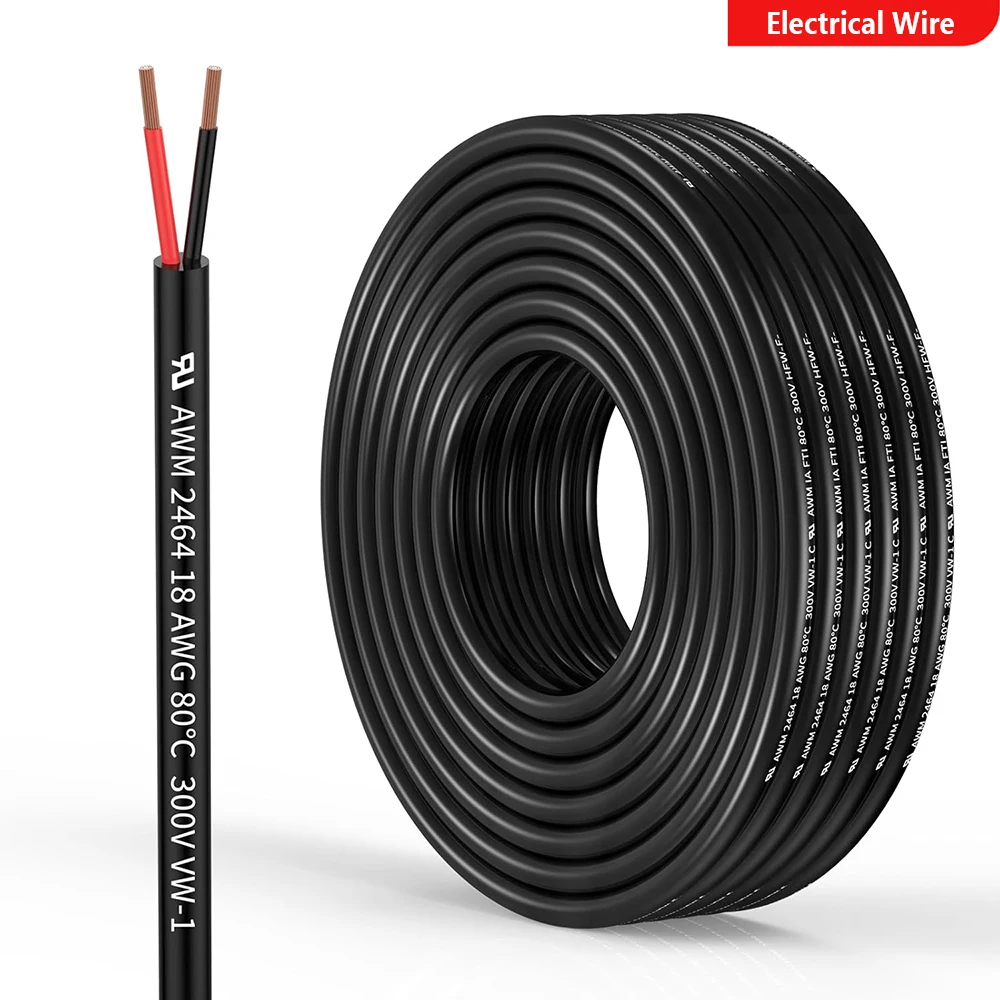 2 Conductor Electrical Wire 16 18 20 22 24 26 AWG Wire Stranded PVC Cord Copper Cable 10m 50m 100m For Light Battery Solar Panel