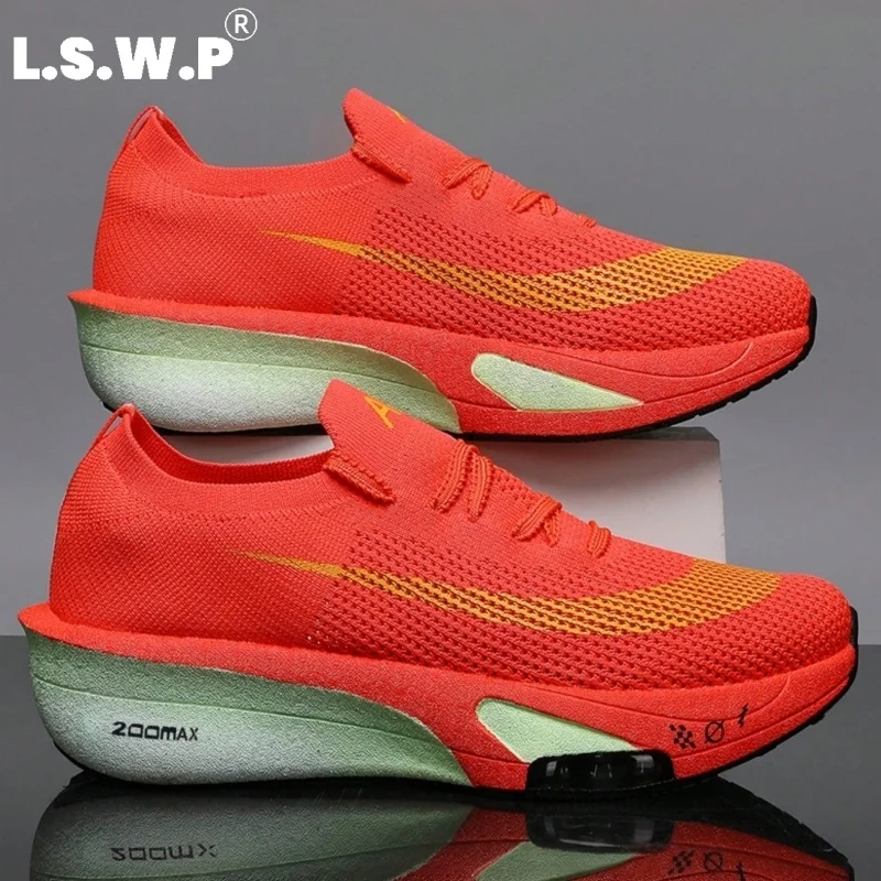 Men's Running Shoes, Tennis Shoes, Youth Integrated Air-Cushioned Carbon Plate Running Shoes, Soft and Elastic Shock-Absorbing Sports Shoes, Lightweight Non-Slip Wear-Resistant Running Shoes, Campus Physical Testing Outdoor Long-Distance Running Fitness Training Professional Racing Sports Shoes for Men and Women