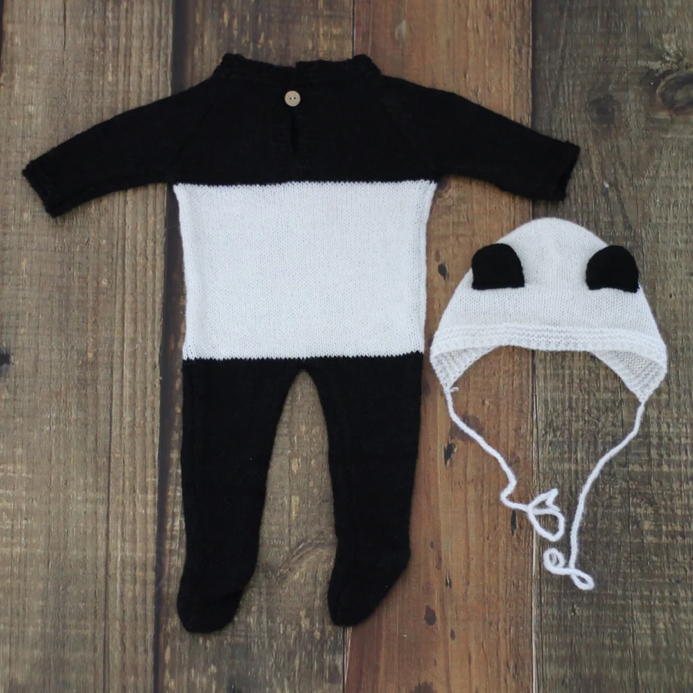 Newborn Baby Photography Panda Clothing Hat+Jumpsuits 2Pcs/Set Infant Studio Photo Props Accessories Mohair Knit Costume Outfits