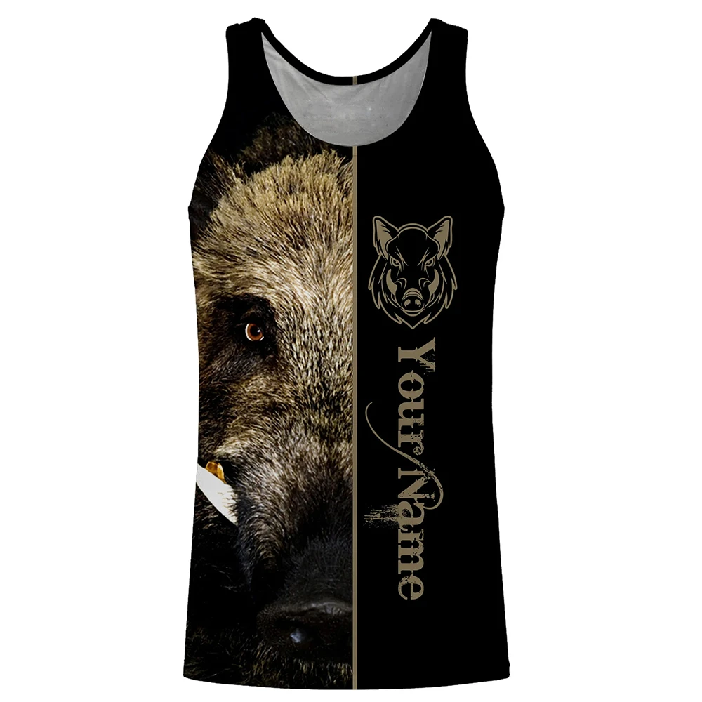 Custom Name Boar Hunter Tank Top 3D Print Sleeveless Shirts For Men Wild Hog Hunting With Dogs Personalized Outdoor Sports Tees