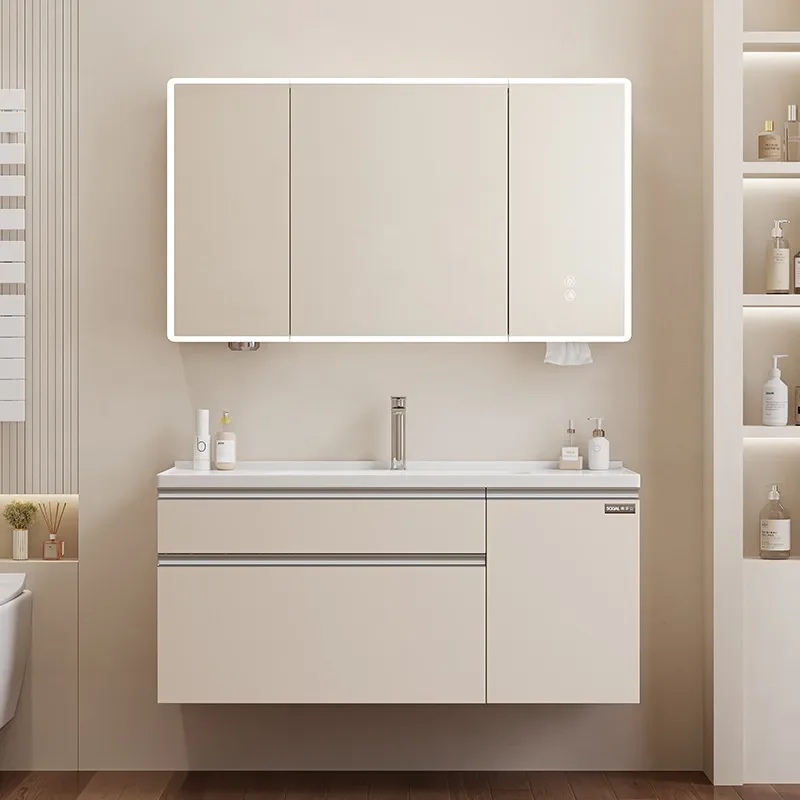 Modern Simple Bathroom Vanity Cabinet with Ceramic Integrated Basin and Hand Wash Sink Combo for Guest Bath