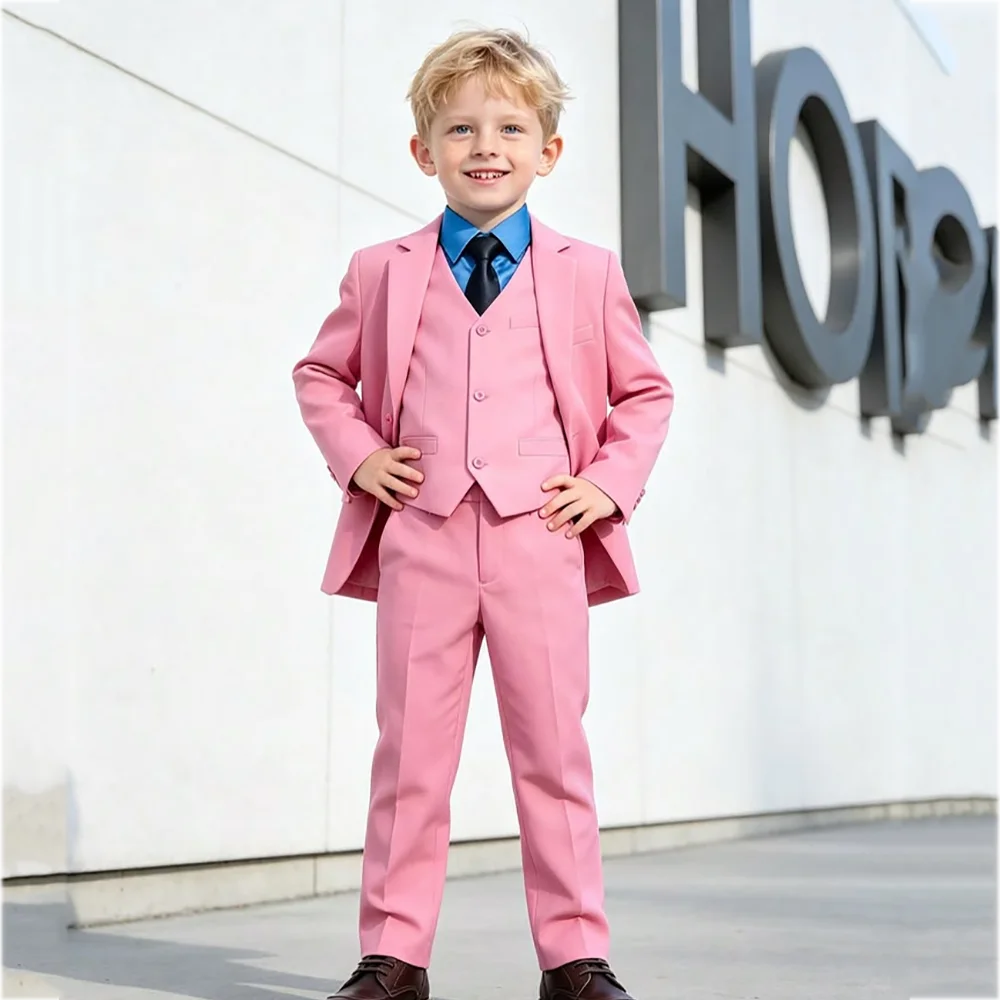 Trendy Boy's 3 Piece Suit Outfit Notched Lapel Slim Fit Kids Wedding Pageboy Birthday Party Formal Costume(Jacket+Vest+Pants)