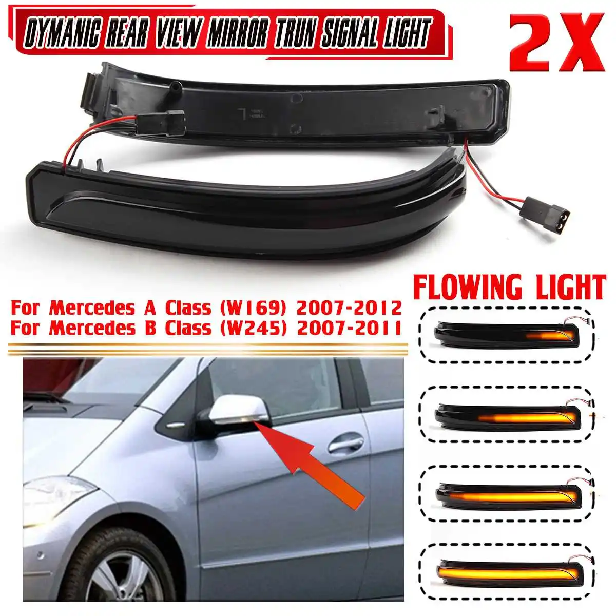 2x LED Turn Siganl Blinker Lights For Mercedes For Benz A B Class W169 W245 2007-2011 2012 Side Rearview Mirror Light 2008 2009