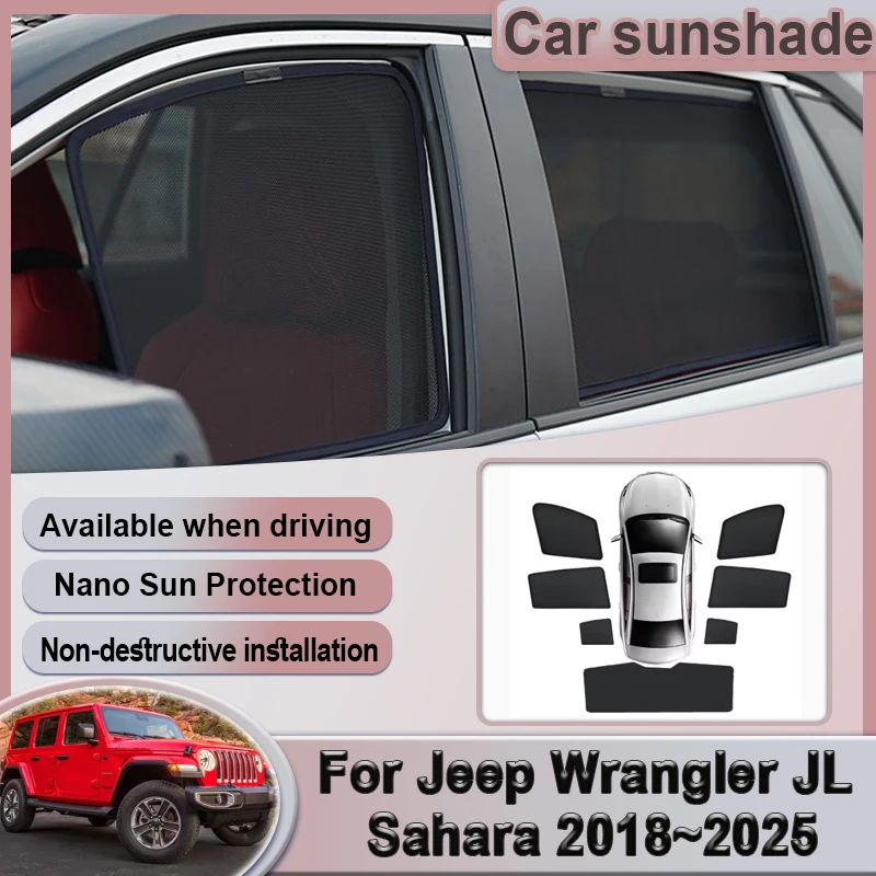 

Автомобильный солнцезащитный козырек для Jeep Wrangler JL Sahara, 5 дверей, 2018 ~ 2025 2020, 2023 сетчатые солнцезащитные козырьки, магнитные шторы, аксессуары для штор