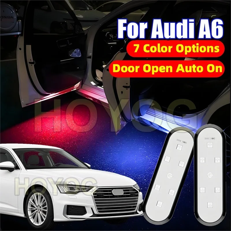 Fit for Audi A6 2018-2026 USB Rechargeable Wireless LED Car Door Courtesy Light featuring a Magnetic Sensor
