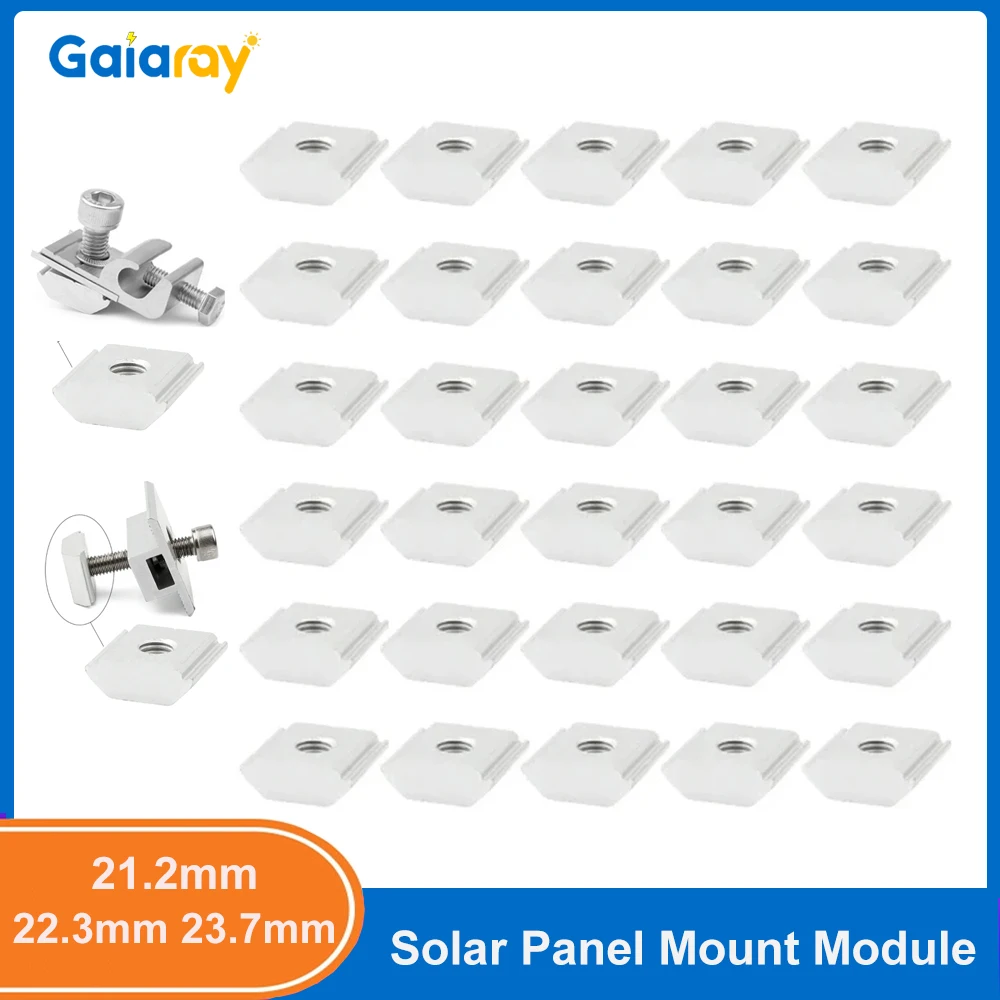 20 PCS 21.2mm 22.3mm 23.7mm Solar Panel Mounting Aluminum Alloy Bracket End And Mid Clamp T-Blocks Square Nuts M8 T-Sliding Nut