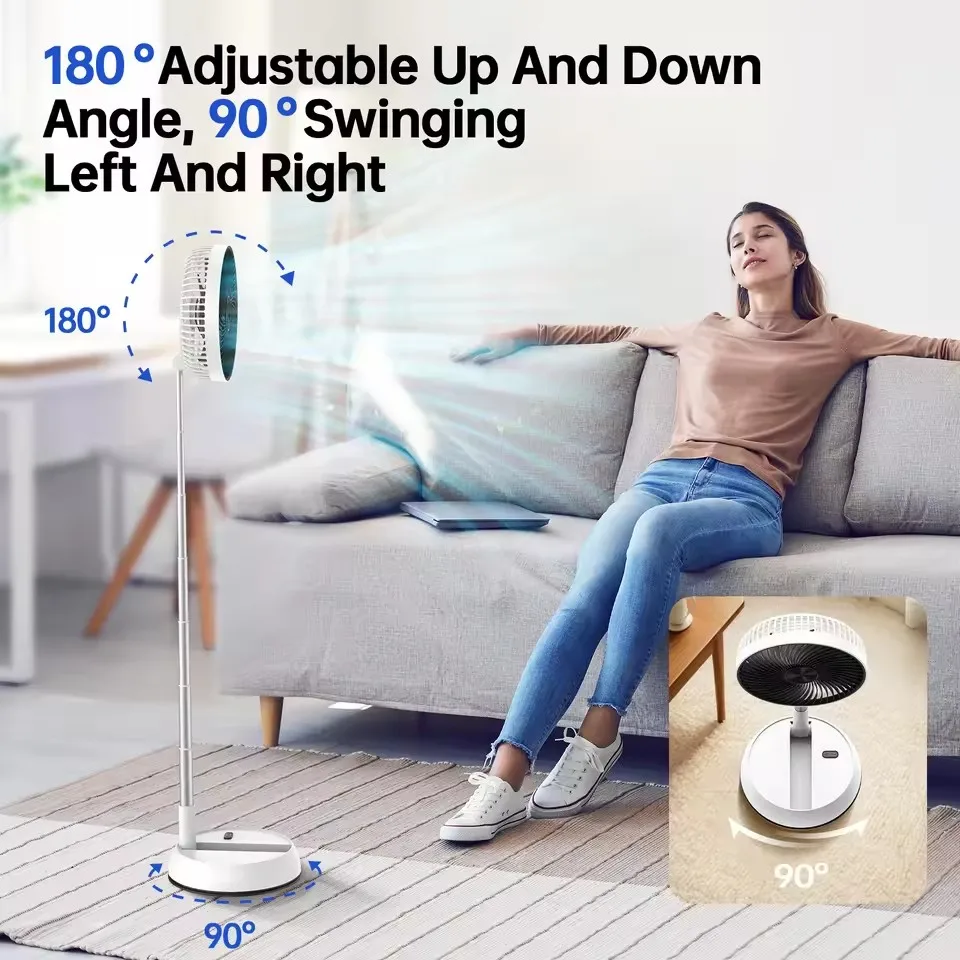 مروحة قائمة محمولة قابلة للطي بقدرة 7200 مللي أمبير في الساعة عالية السعة وجهاز تحكم عن بعد لغرفة النوم والمكتب والتخييم في الهواء الطلق ومروحة شحن USB