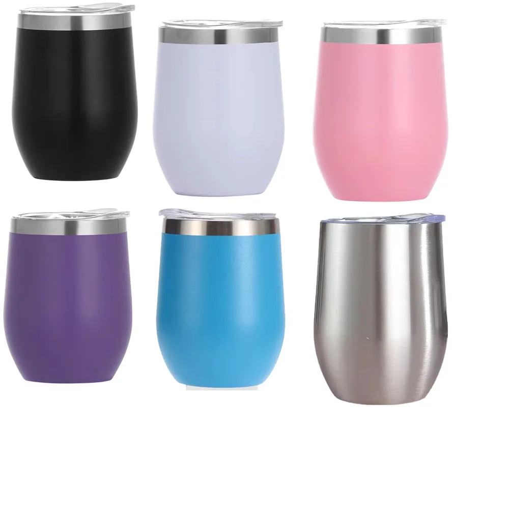 12oz Eggshell Cup Stainless Steel Wine Tumblers Double Wall Insulated Vacuum Drinking Cup with Lids U-shaped Coffee Mug Glasses