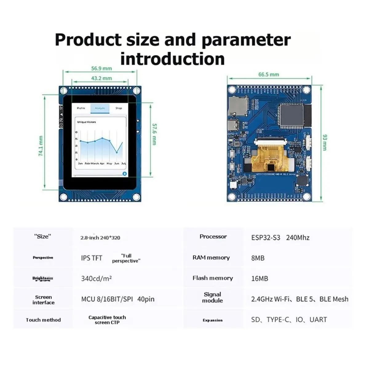 CH◆☆§ Development Board IPS Capacitive Touch Display Screen 240x320 2.8 Inch Display WiFi BLE5 16MB Flash 8MB PSRAM~HOT SALE