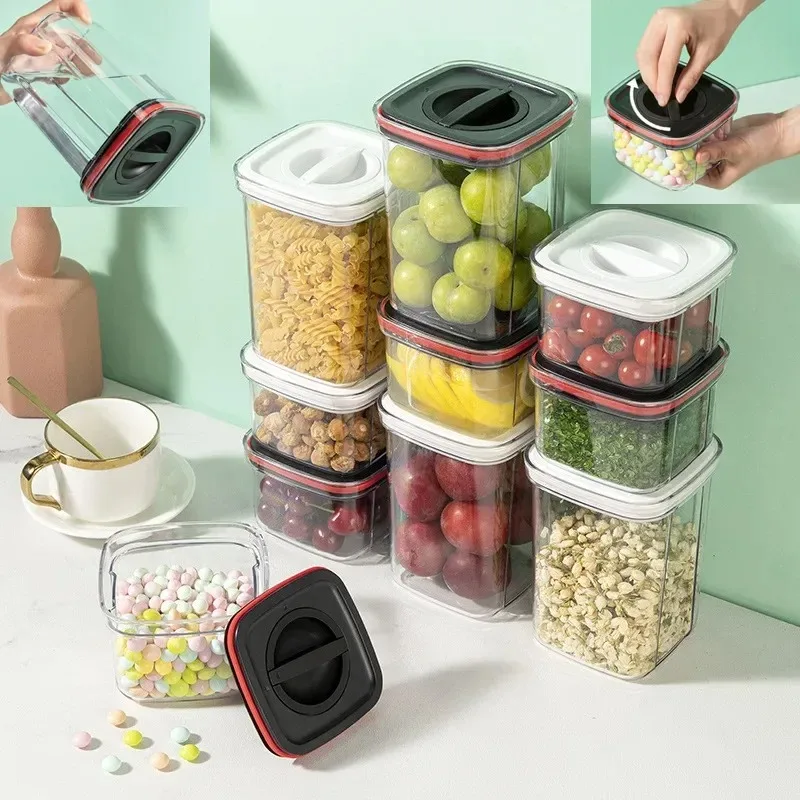 Nice Rotating Cover Sealed Jar Food Storage Box Transparent Plastic Multigrain Tank Stackable Dried Storage Jars Kitchen Organiz