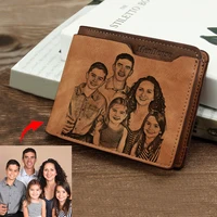 Cartera personalizada con foto para hombre, marrón, corta, resistente al agua, multifunción, mate, de cuero PU, imagen grabada, monedero personalizado para hombre