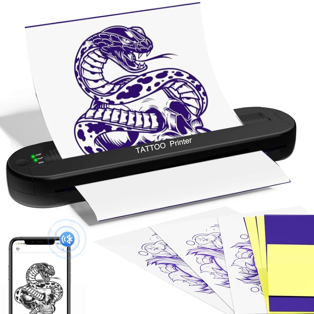 

Трафаретный принтер для татуировки, беспроводной термопринтер для переноса татуировок для начинающих, совместимый с телефоном и планшетом, инструмент для трафаретов для татуировок