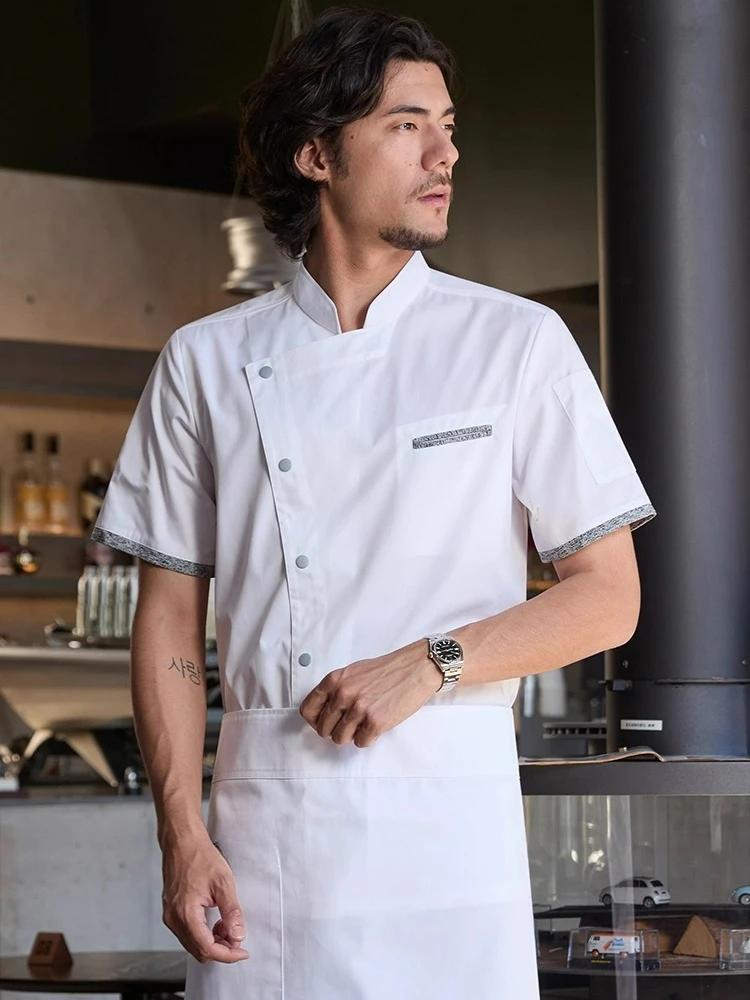 Men's Chef Jacket Restaurant Food Service Baking Hotel Kitchen Thin Chef Uniform Set