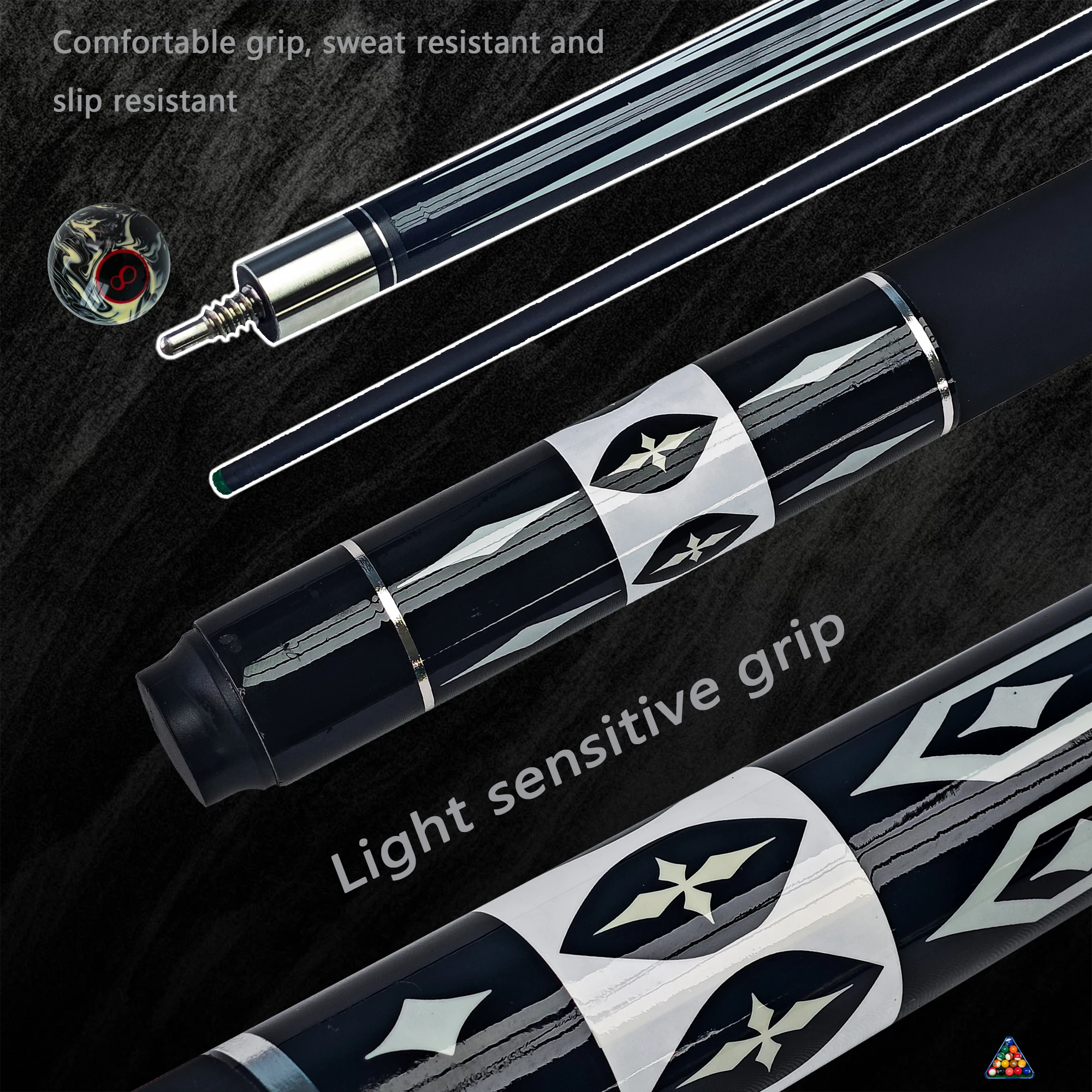 Carbon Fiber Billiard Cue for Nine Ball and Carom 12.5mm Tip White Design Durable High Performance